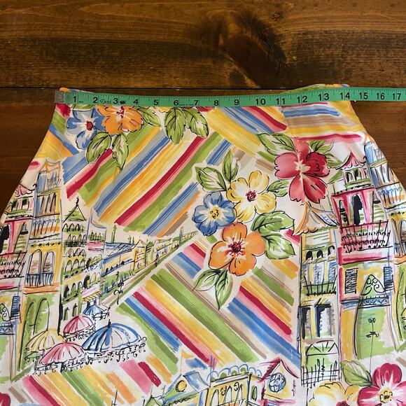 Talbots Colorful Italy France Scene City Floral Print Skirt Womens 8 Tencel Soft - Picture 10 of 11